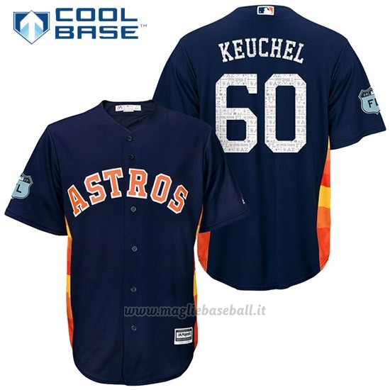 Maglia Baseball Uomo Houston Astros Dallas Keuchel 60 Blu 2017 Allenamento Primaverile Cool Base Giocatore